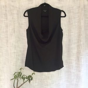 Theory Codey Elegance Black Silk Cowl Neck Top